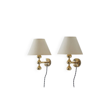 24 carat gold plated teardrop wall lamps by Hugo Asmussen, Denmark, 1970s, set of 2