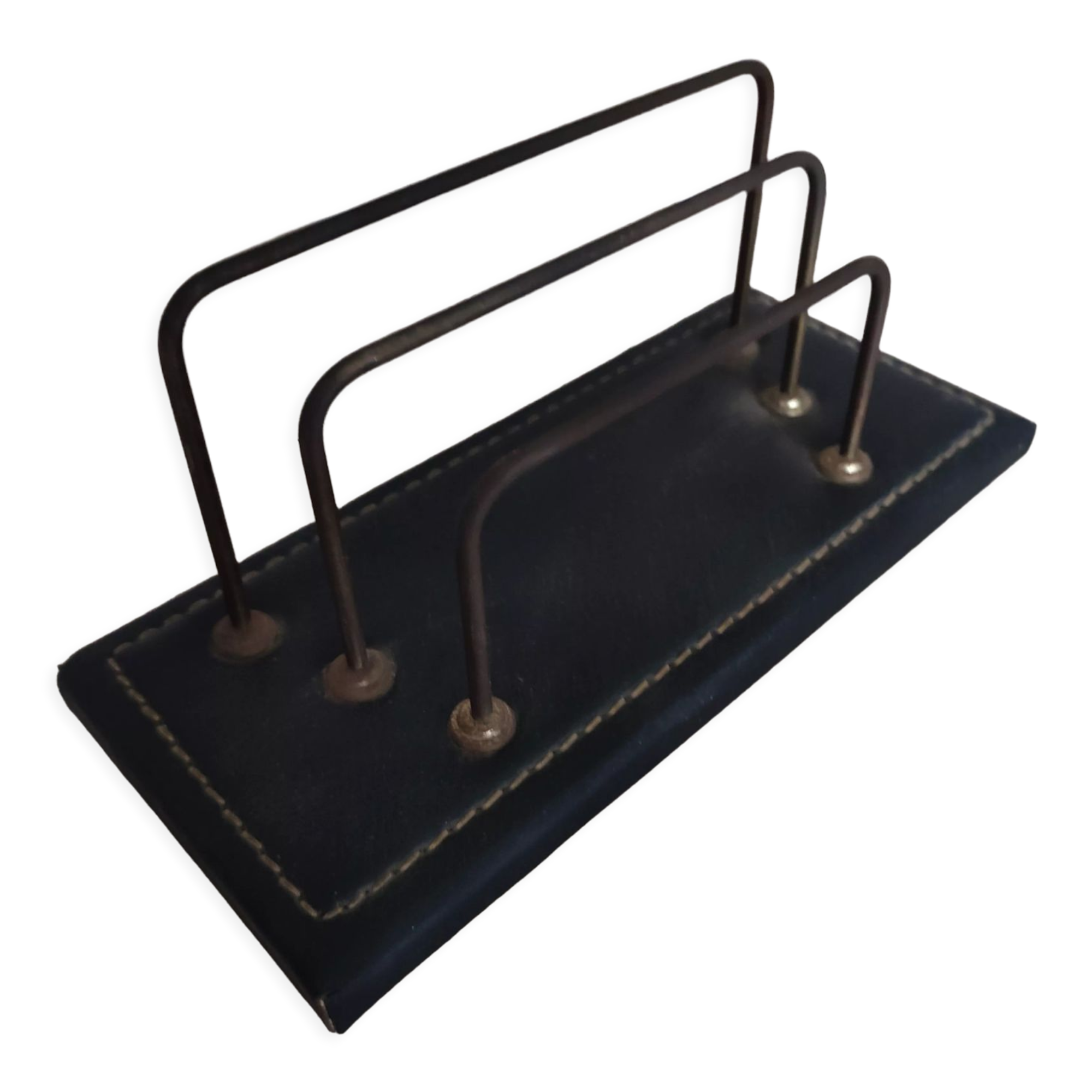 Vintage stitched leather mail holder