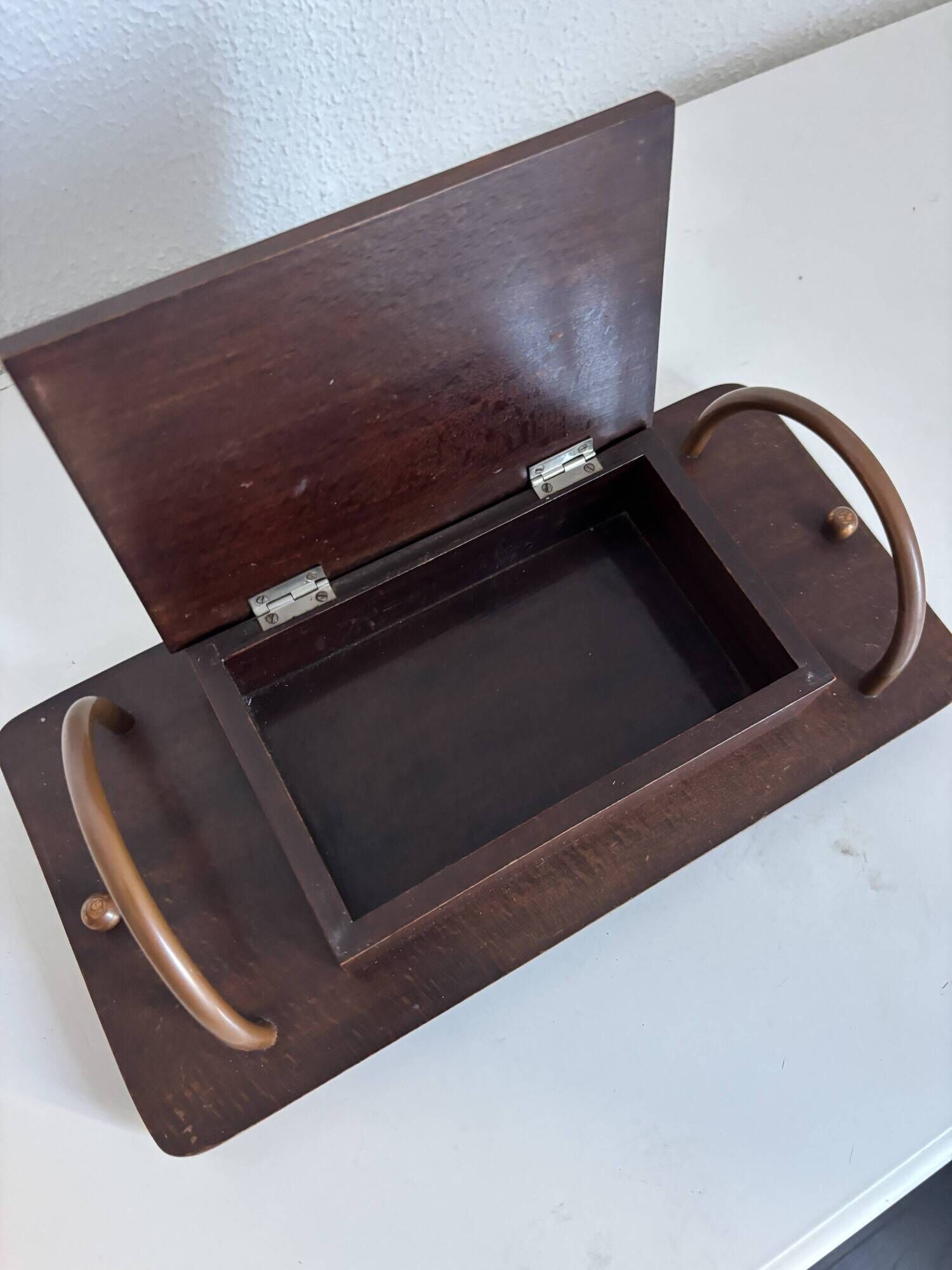 Vintage 1960 cigarette holder wooden metal copper - 31 x 15 cm