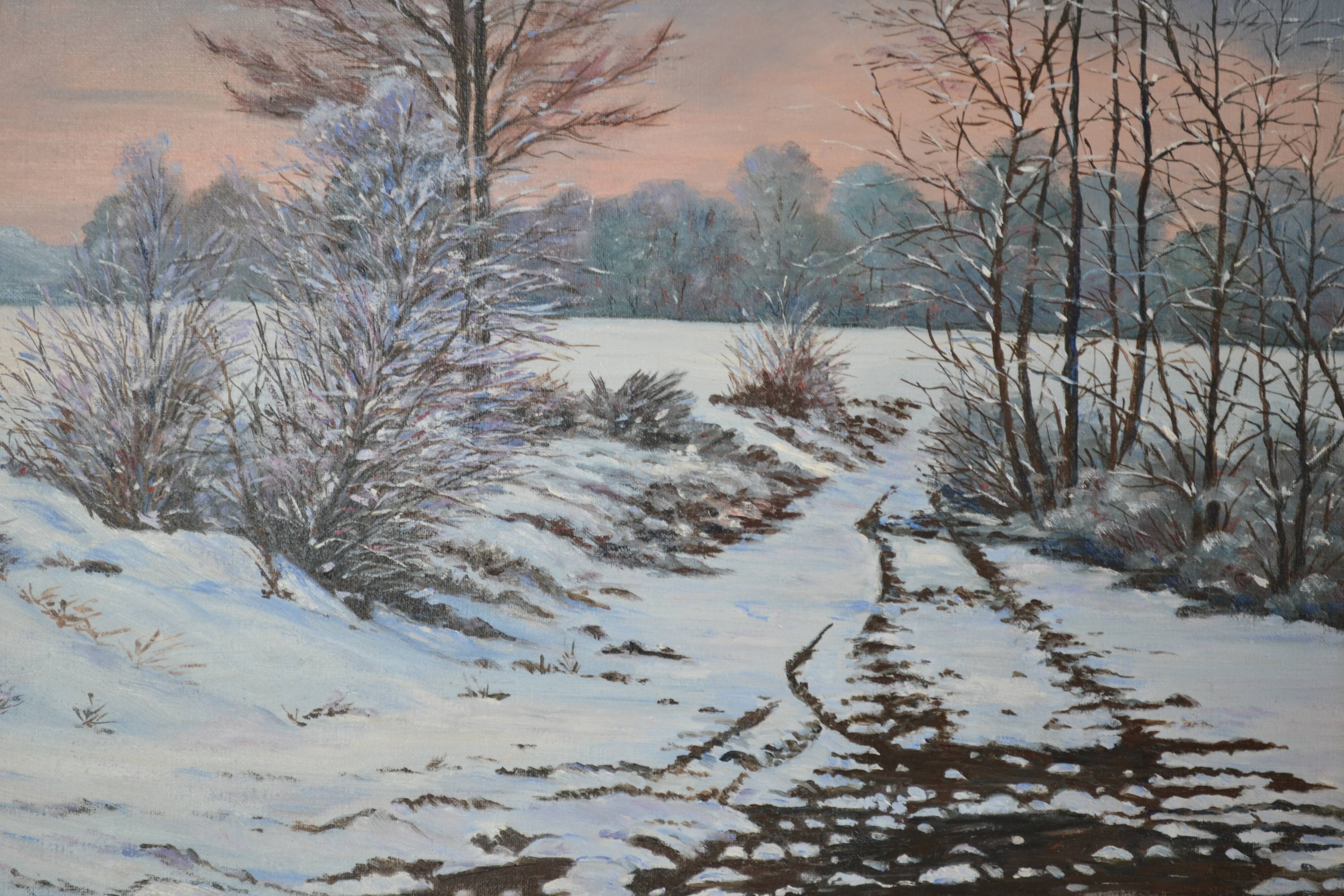 Rateau "Snowy landscape" framed HST painting