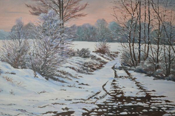 Rateau '' Paysage enneigé '' peinture HST encadrée