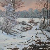 Rateau " Paysage enneigé " peinture HST encadrée
