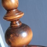 Solid wood table lamp turned rustic chic, beige and golden pagoda lampshade - 60s