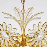Ernst Palme Grand Chandelier Palm Tree Flower Palwa, Gilded Brass, Crystals, 1970s