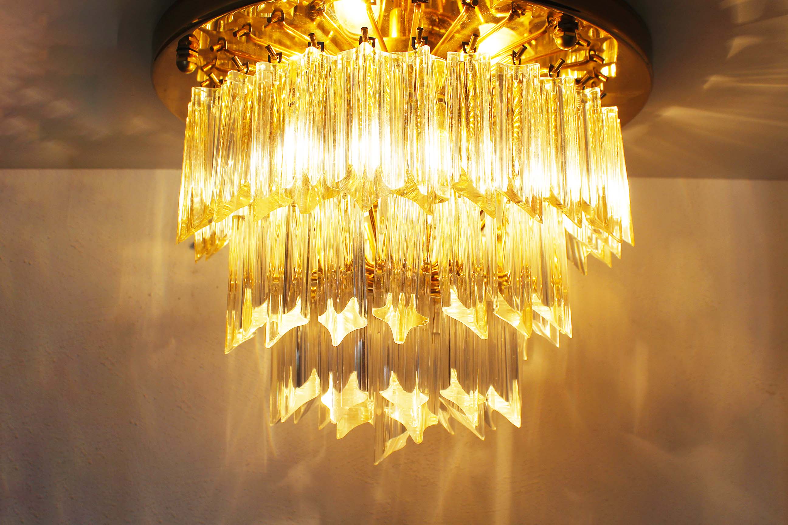 Incredible and large 'Triedri' flush mount light by Paolo Venini for Venini