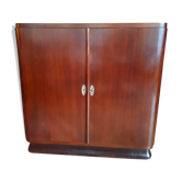 Meuble vintage musique placage acajou sur roulettes