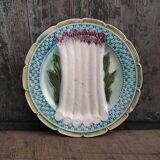 Français plat à asperges antique, majolique, barbotine