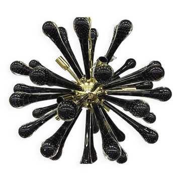 Italian Glass Sputnik Gold With Black Drops Chandelier