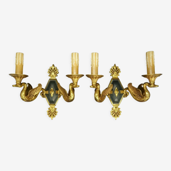 Pair of empire style swan sconces - petitot