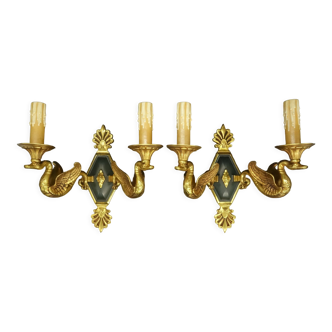Pair of empire style swan sconces - petitot