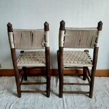 Brutalist wooden and rope chairs