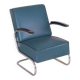 Art Deco Tubular Armchair in Chrome-Plated Steel & Blue Leather attributed to Mücke-Melder, 1930s