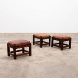 Brazilian Brutalist footstools with patchwork leather, 1960