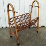 Vintage rattan and bamboo magazine rack
