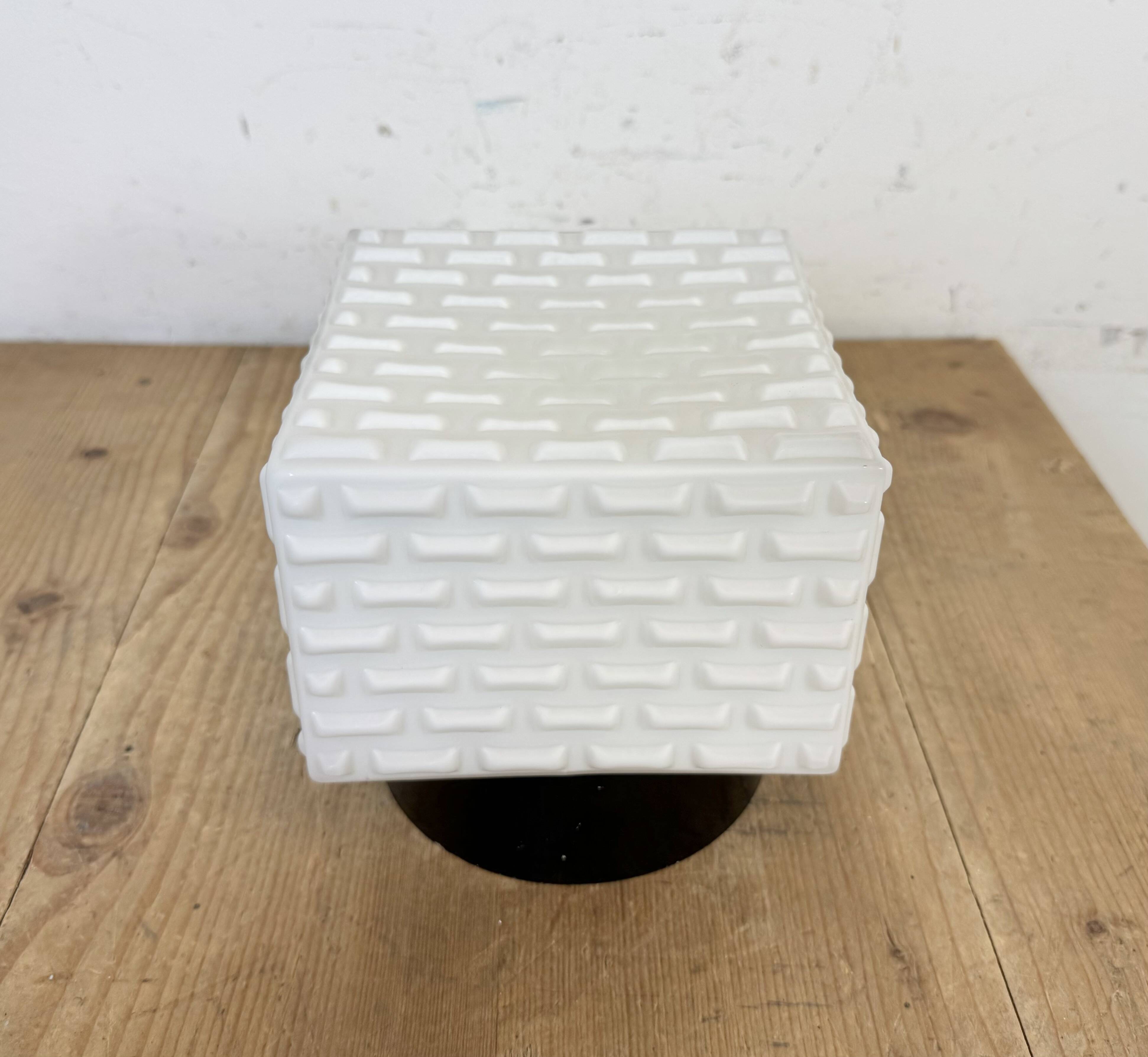 Vintage Square Milk Glass Wall or Ceiling Light, 1970s