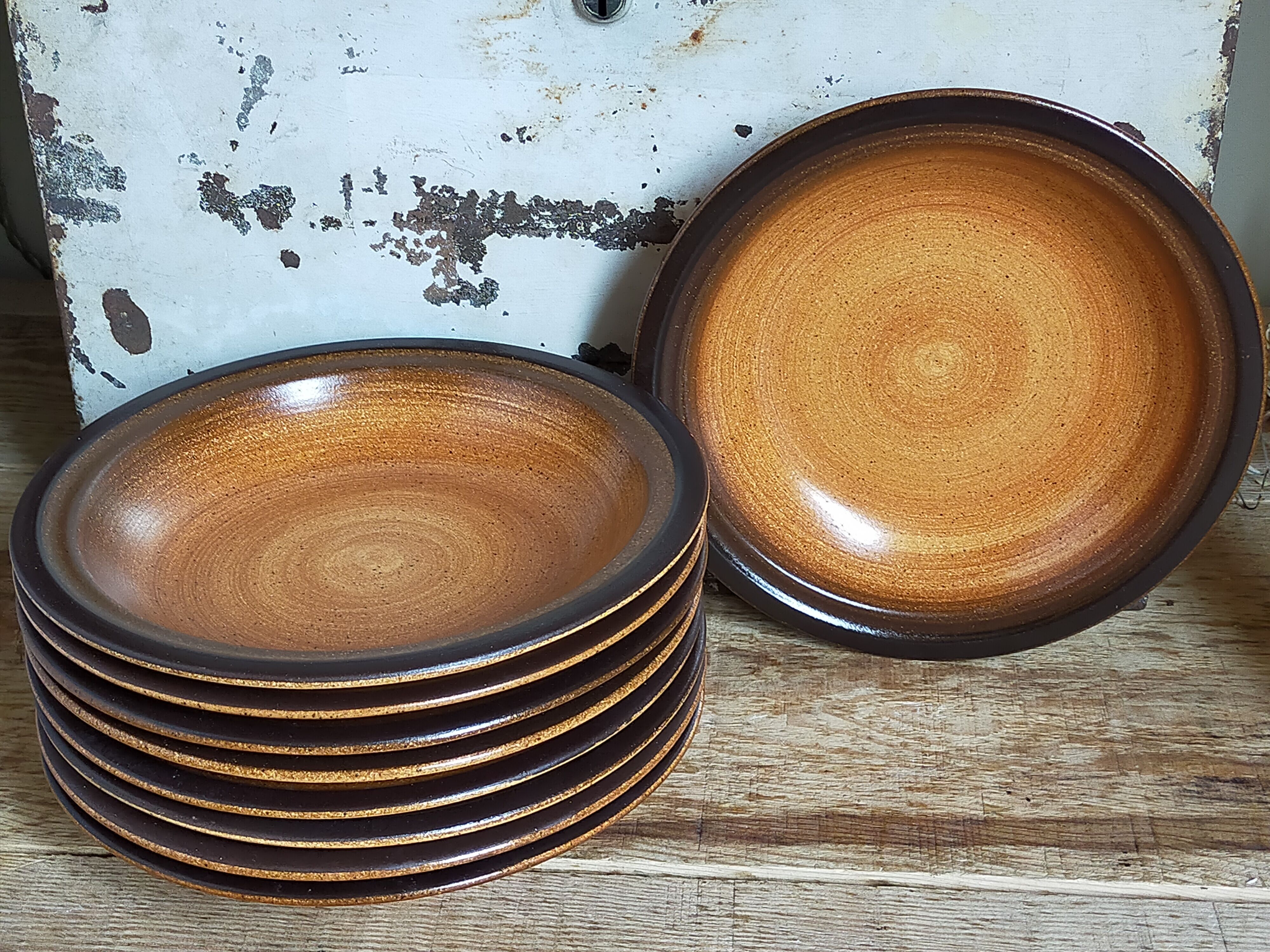 Nine hollow earthenware plates of saint-amand décor main service "meylan"vintages
