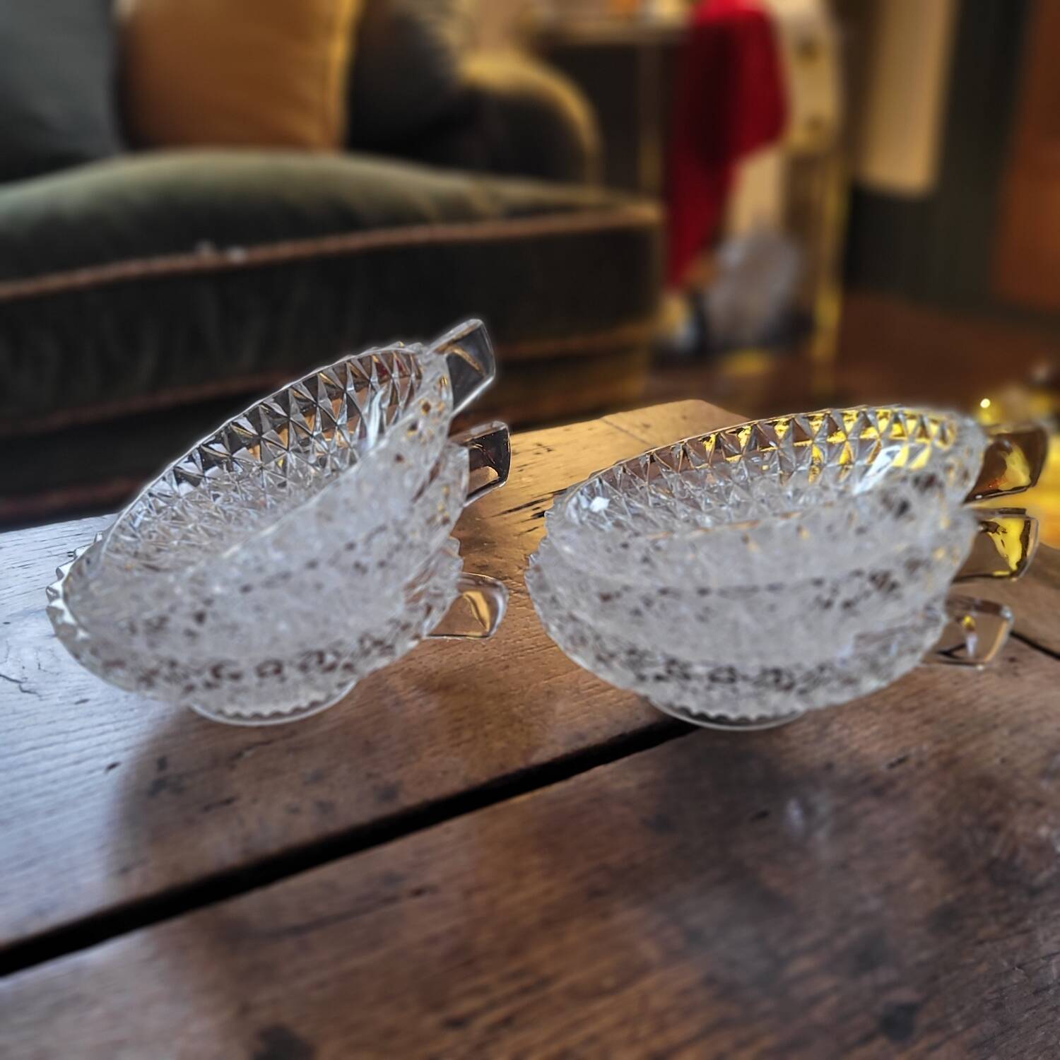 Cut Glass Dessert/Punch Bowls - Diamond Style
