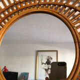Rattan sun mirror gold plated 84x65cm vintage 1960