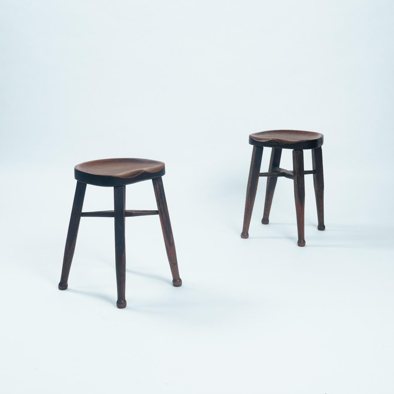 Set of 2 Antique Oak Stools by Gaskell and Chambers, UK, 1890s