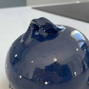 Beurrier en céramique bleu nuit vintage artisanal style alsacien