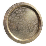 Bronze brass tray with chiseled decoration signed