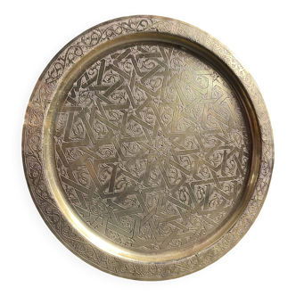 Bronze brass tray with chiseled decoration signed