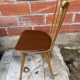 Antique baumann western chair wood + vintage brown leatherette seat