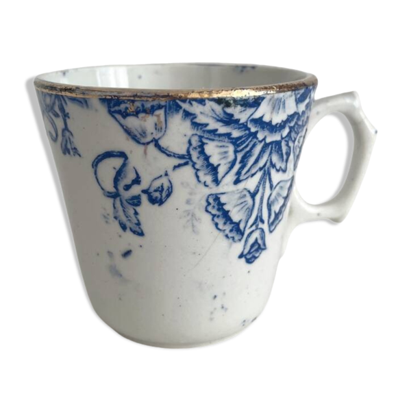 Tasse à café ancienne terre de fer «&nbsp;Floral&nbsp;» Saint Amand