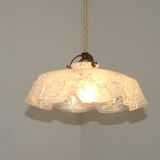 French Vintage 1930s White Frilled Clichy Glass Lampshade Ceiling Light