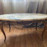 Coffee table with bronze base and marble top, Louis XV style, 20th century