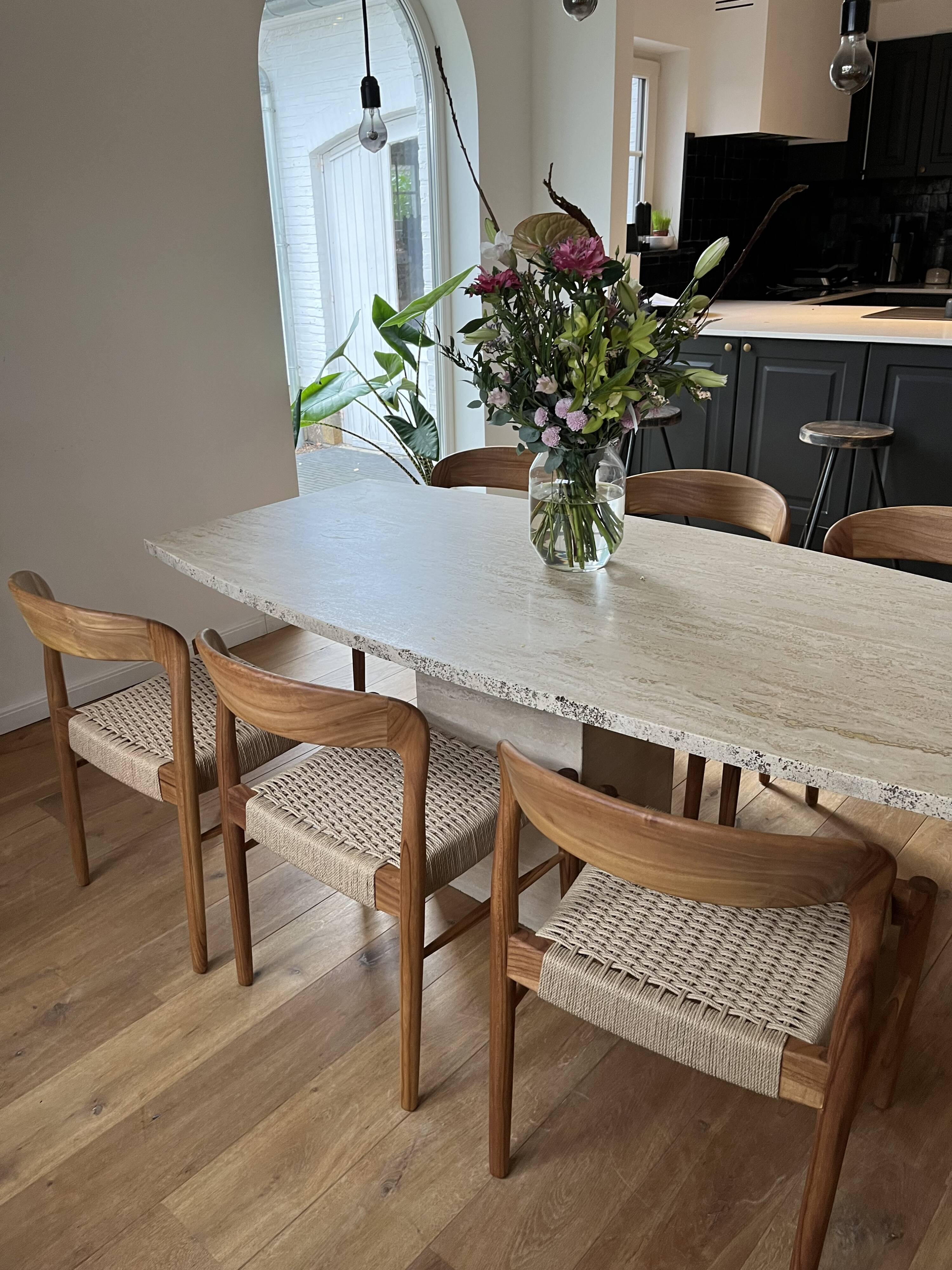 Teak and rope bistro chair