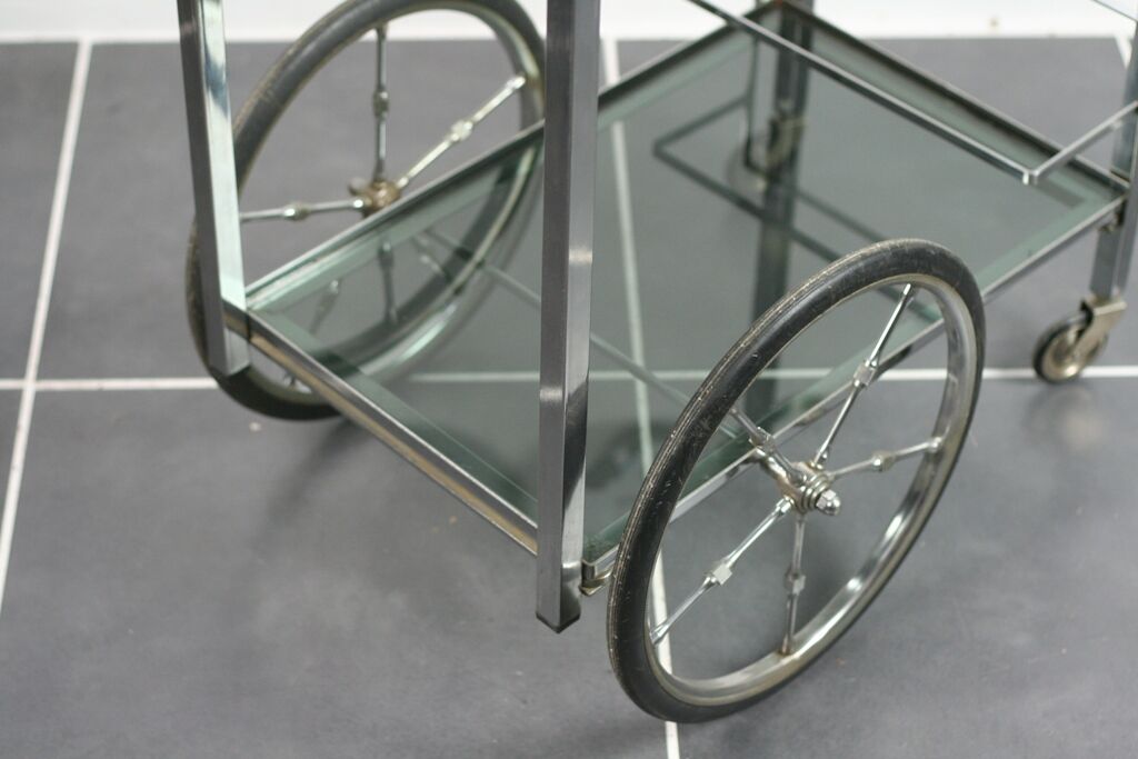 Furniture serves chrome metal and stainless steel 1960s rolling bar