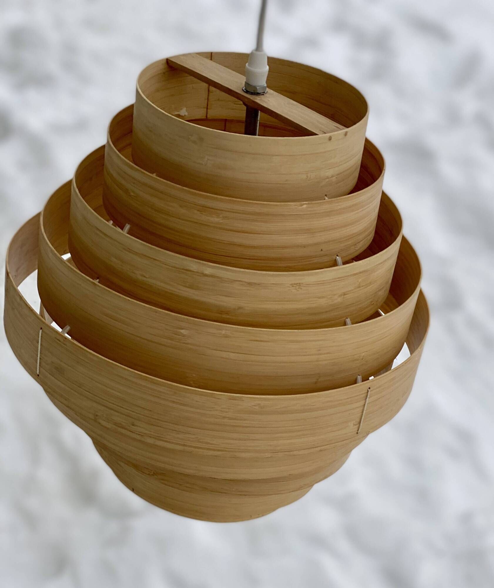 Scandinavian design pendant light from the 1960s in cylindrical wooden slats