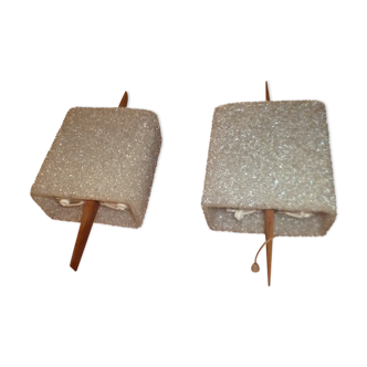 Set of 2 Perspex teak wall lights with pulls