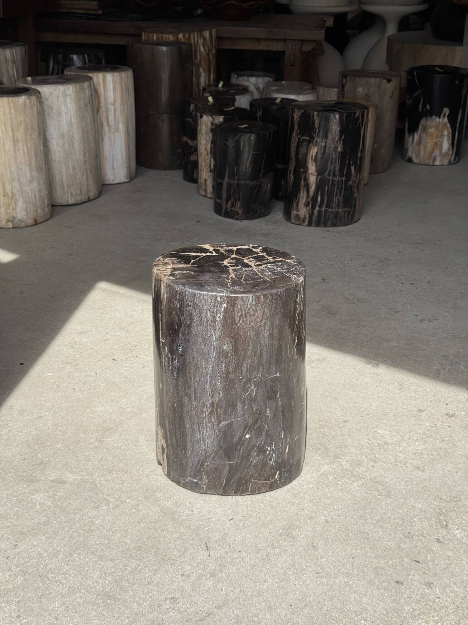 Black petrified wood side table with beige stripes, fine mesh, H35 D24 - 33