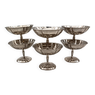 6 vintage stainless steel ice cream cups from france