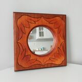 Vintage mirror in carved solid wood, 35 cm