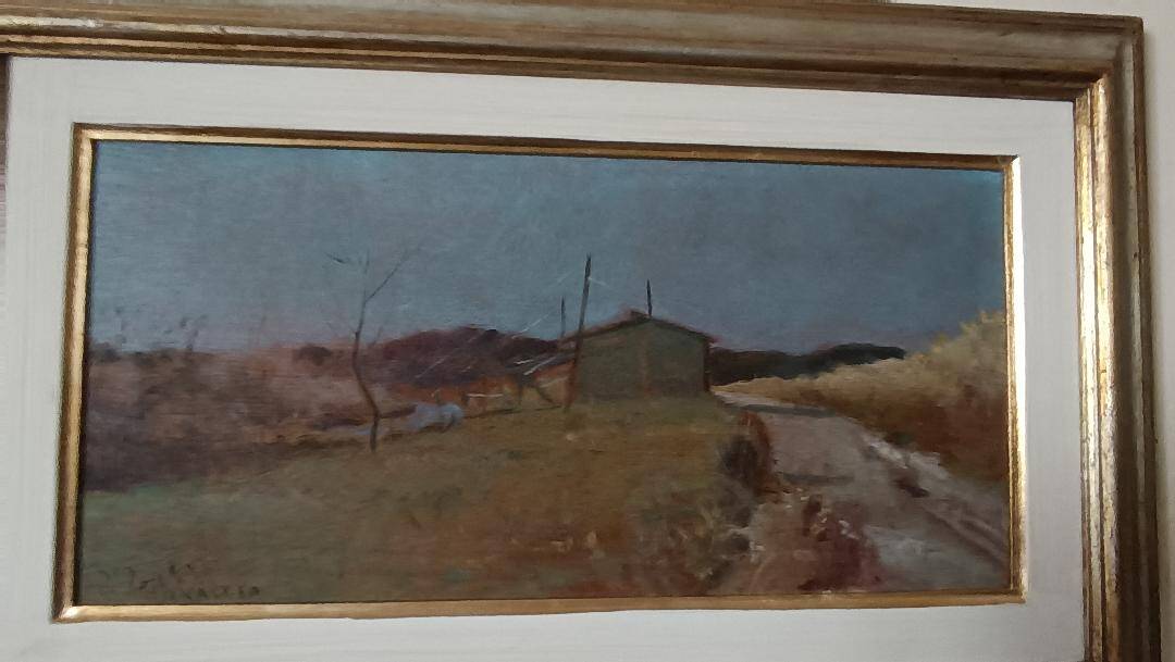 Peinture à l'huile sur panneau paysage arnaccio pise bruno loretti (livorne
