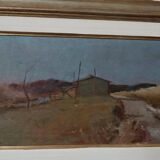Peinture à l'huile sur panneau paysage arnaccio pise bruno loretti (livorne