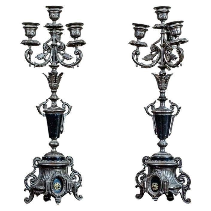 19th-Century Four-Armed Candleholders, 1890s, Set of 2