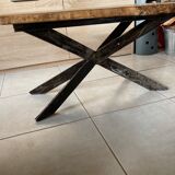 Solid oak table and wrought iron foot