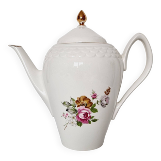 Cafetière Digion Sarregemines en Porcelaine Modeo Rose Sauvage Décor Floral, Or et Relief des année