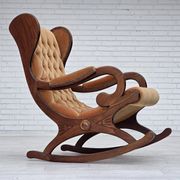 1960s, Scandinavian rocking chair, furniture velour, dark beech wood.