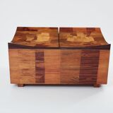 Bar chest in wood and brass marquetry signed Michel Lefèvre 1960