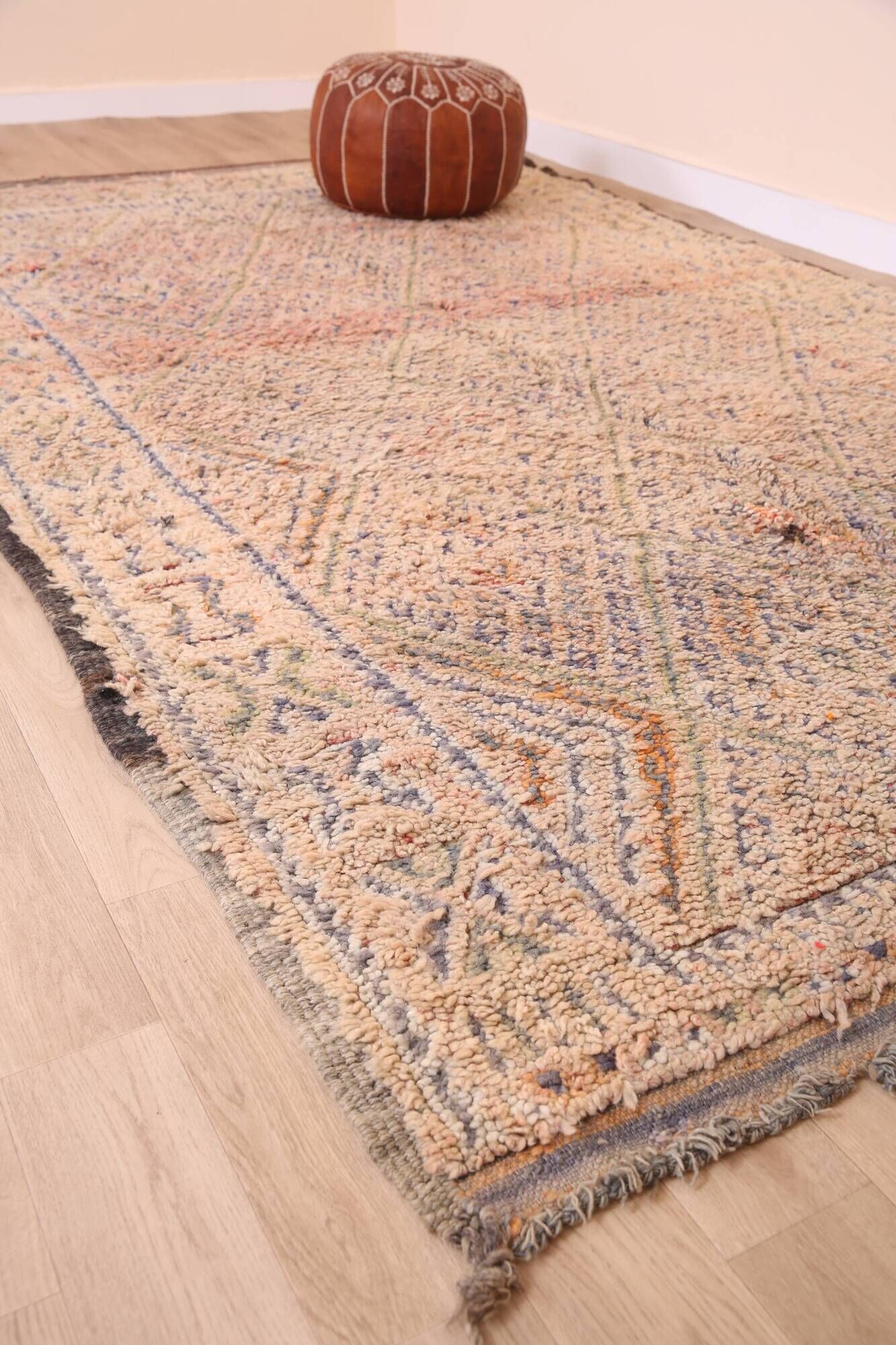 Vintage Moroccan Wool Rug 192 x 328 cm, Handmade Berber Rug, Bohemian Rug