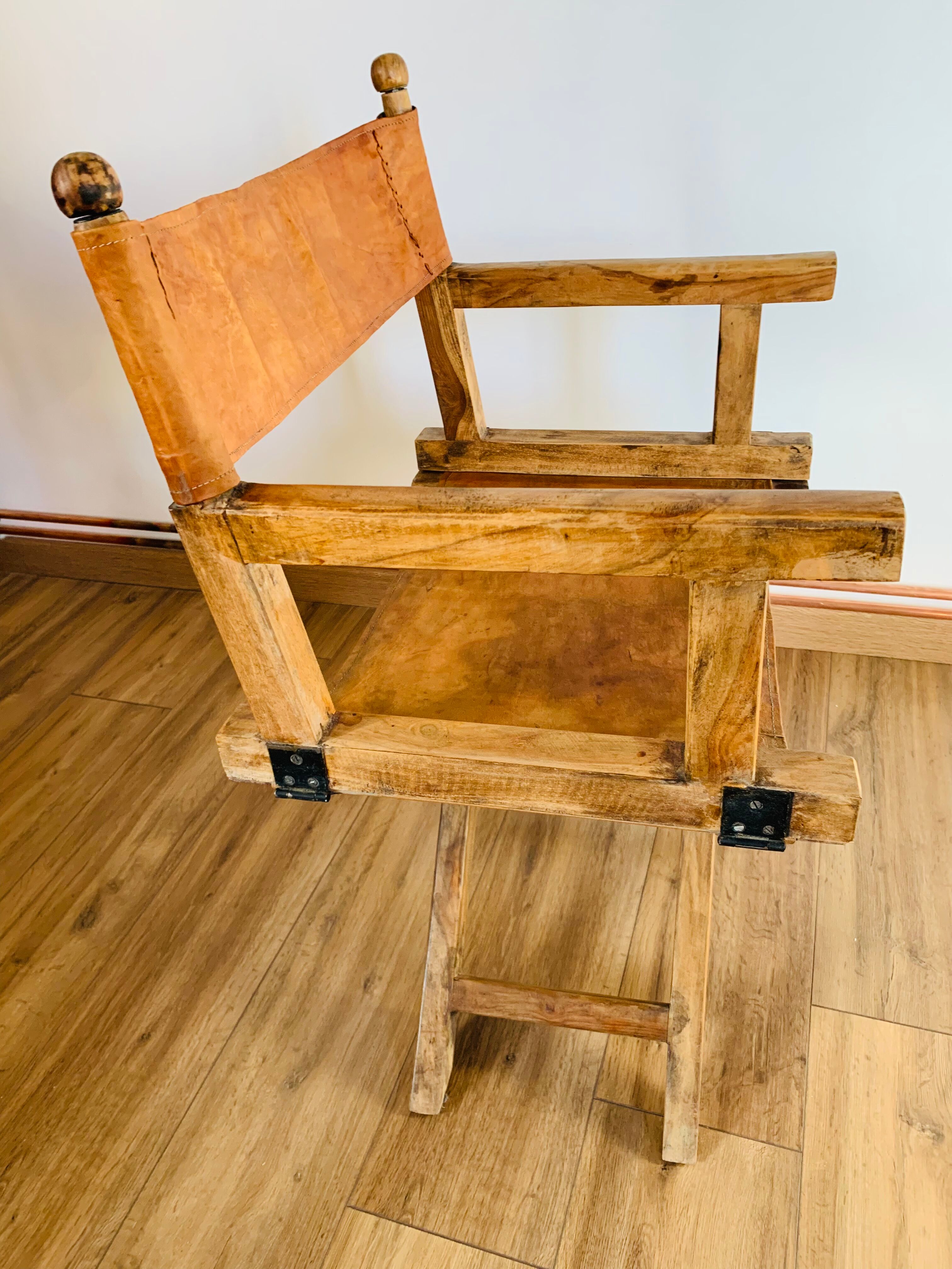 Fauteuil pliant bois et cuir