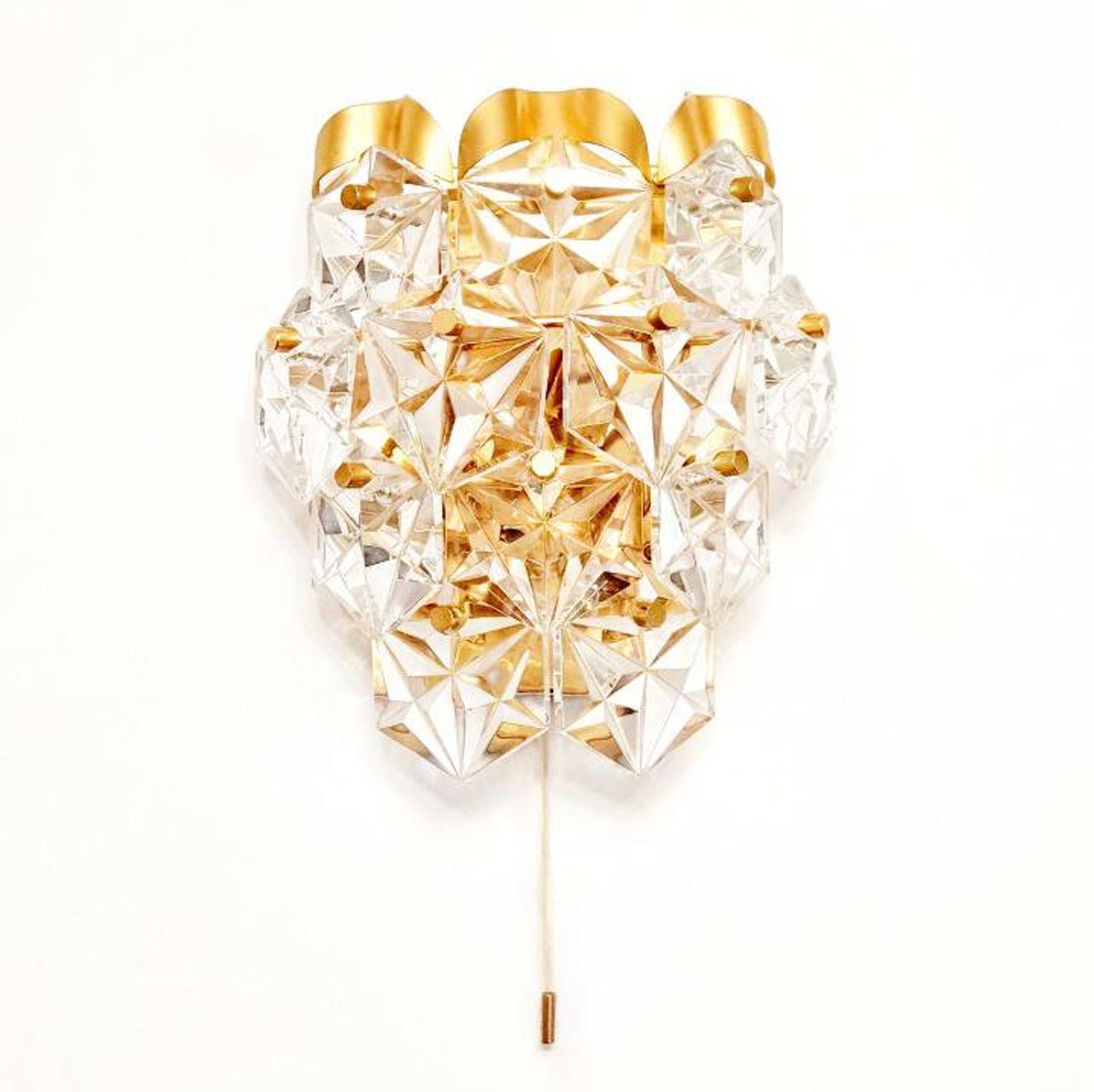 Faceted Crystal Glass & Gilded Brass Wall Light from Kinkeldey, Germany, 1970s