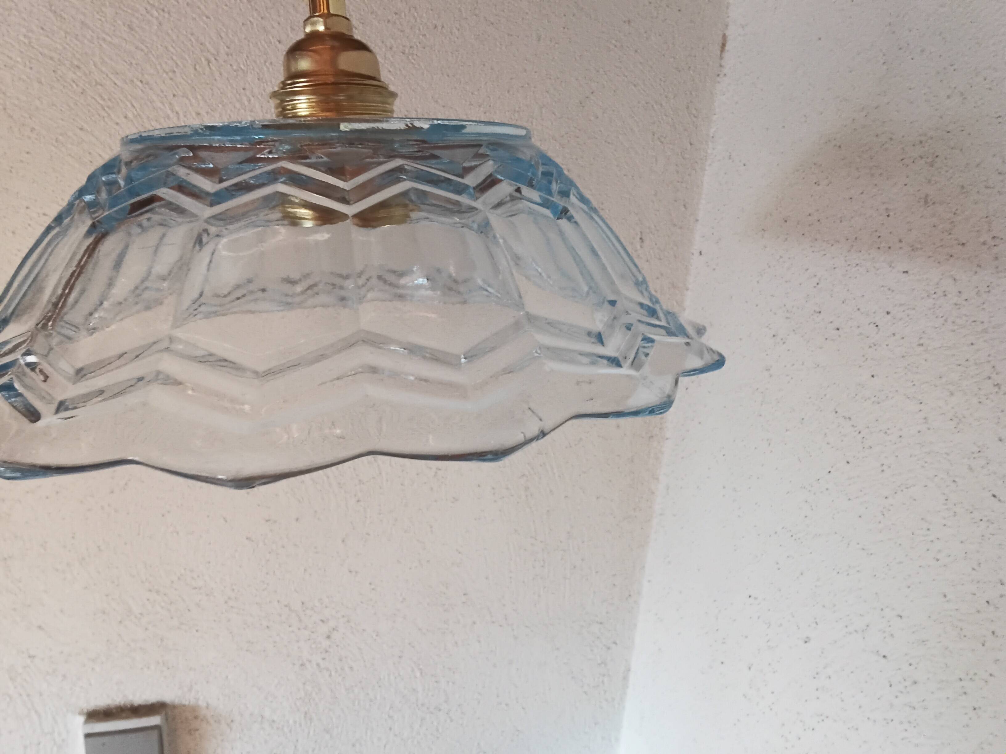 Vintage pendant light in blue chiseled glass