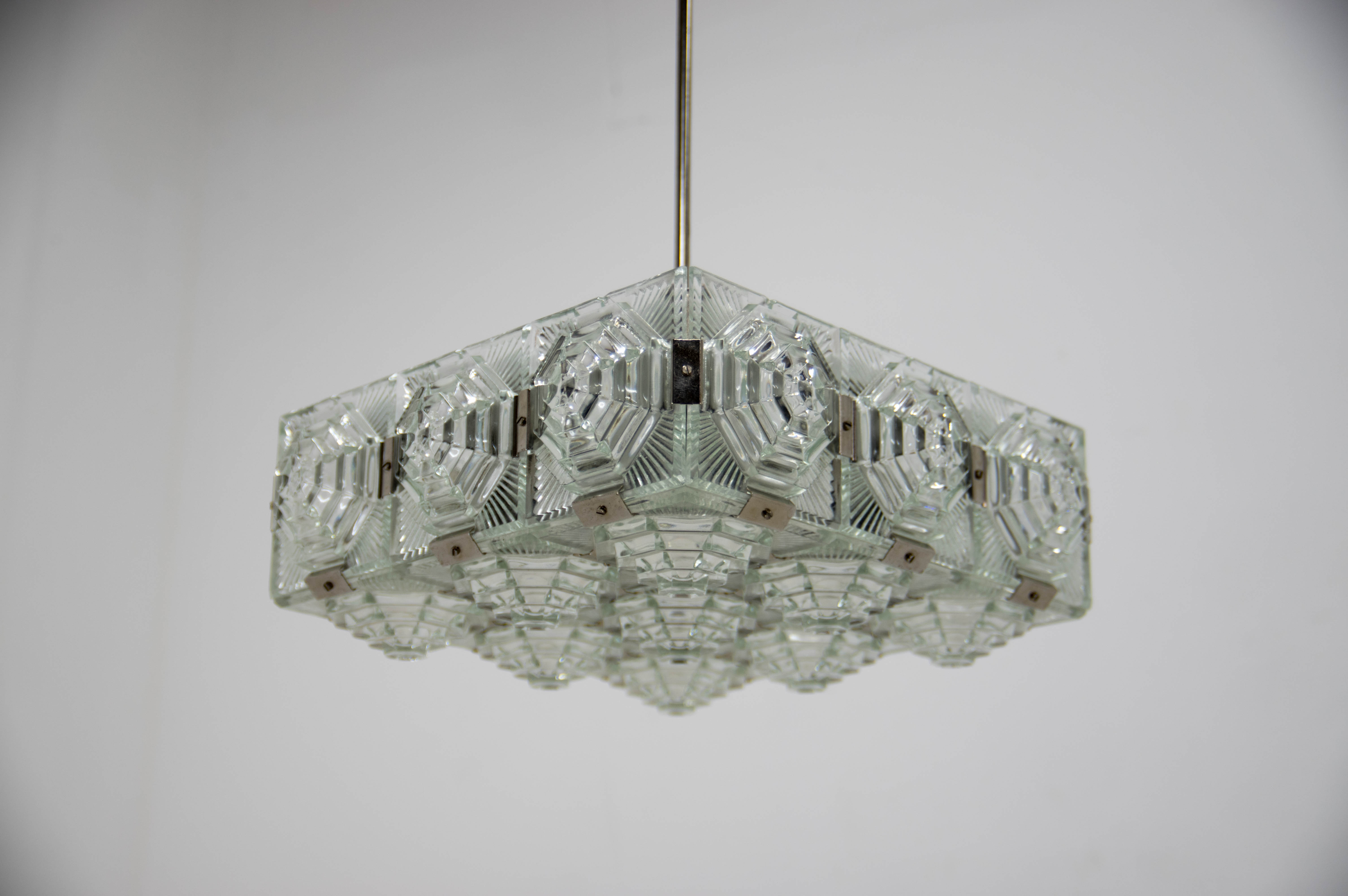 Brutalist Glass Chandelier by Kamenicky Senov, 1970s