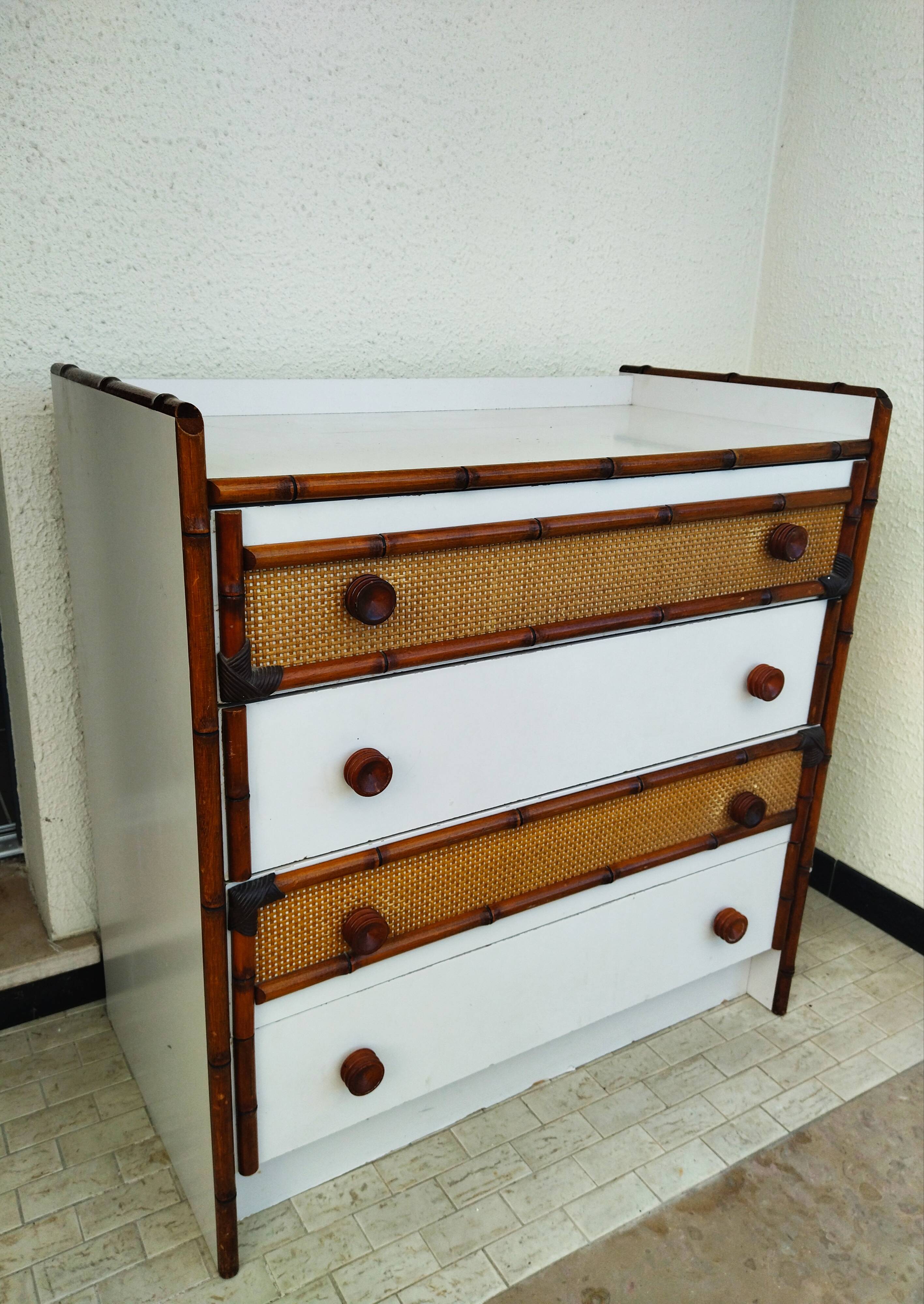 Rattan and bamboo chest of drawers, vintage